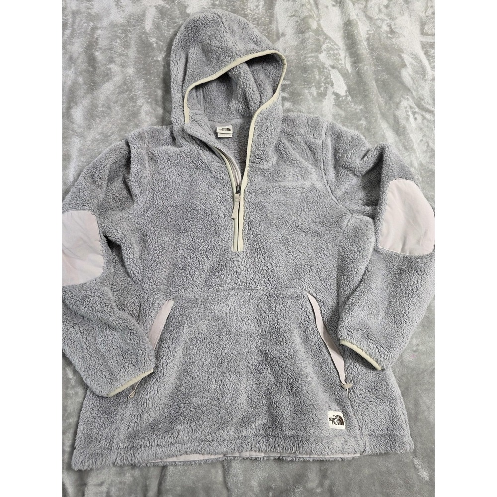 The North Face Jacket Womens Gray Sherpa Campshire Fleece 1/2 Zip Hood Gorpcore